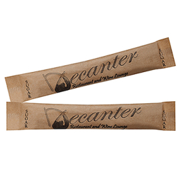 Custom Printed Brown Demerara Raw Cane Sugar Packets, Sugar Sticks and Sugar Tubes